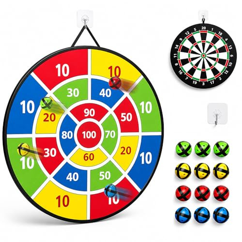 WDKXCN Klett Dartscheibe Kinder, 72CM Kinder Dartscheibe mit 12 Klebrigen Bällen, Faltbares Dart Board Doppelseitige Dartspiel für Groß Und Klein Jungen Mädchen