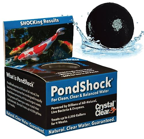 CrystalClear PondShock Ball, Natural Enzymes & Live Bacteria, Freshwater Clarifier Shock Treatment, Muck & Sludge Remover for Small Pond & Outdoor Water Garden Ponds, Koi Fish & Aquatic Plants Safe