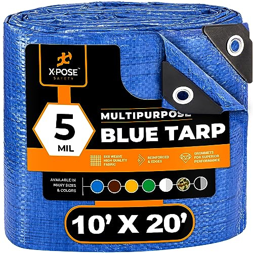 Better Blue Poly Tarp 10' x 20' - Multipurpose Protective Cover - Lightweight, Durable, Waterproof, Weather Proof - 5 Mil Thick Polyethylene - by Xpose Safety