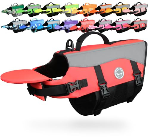VIVAGLORY Chaleco Salvavidas para Perros con Flotador Frontal Removible, Chaleco de Seguridad con Bordes Reflectantes y Relleno Extra para Nadar y Navegar, Rosa Brillante, M