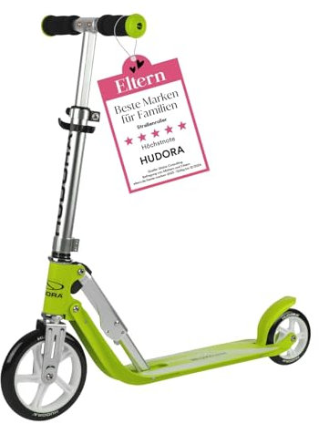HUDORA Little BigWheel Scooter - Sicherer Aluminium-Roller für Kinder ab 3 Jahren - Höhenverstellbar & zusammenklappbar - Cityroller für bis zu 100kg - Stabiler Tretroller mit großen Reifen - grün