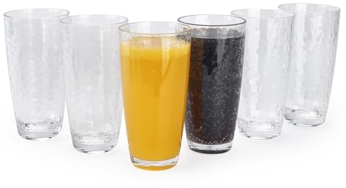 yongzhenlite Set mit 6 großen Acrylgläsern, 750 ml, Kunststoffbecher, gehämmerter Stil, BPA-frei (transparente Farbe)
