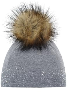 Eisbär Nalin Lux Crystal Beanie Strickmütze Bommelmütze Damenmütze Damen - Made in the EU mit Futter Herbst-Winter Winter