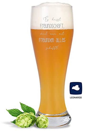 JUNIWORDS Weizenbierglas mit Gravur, Es heisst Freundschaft, weil man mit Freunden alles schafft!, Bierglas