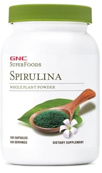 GNC SuperFoods Spirulina Whole Plant Powder Capsules, 100 Capsules, 100 Servings