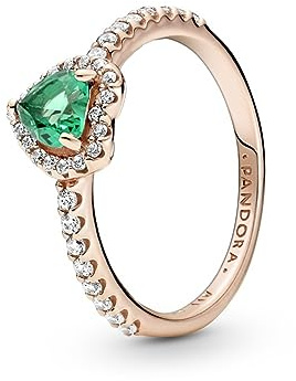 Pandora Timeless - Anello placcato in oro rosa 14k, con pietre di zirconia cubica incolori e cristallo verde a forma di cuore