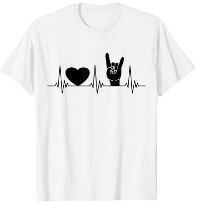 Pommesgabel Hand Herzschlag Herz Design Heavy Metal Zeichen T-Shirt