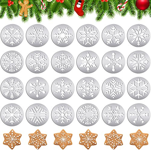 24 Pieces Snowflake Cookie Disk Set Cookie Press Discs Cookie Press Holiday Discs Stainless Steel Cookies Mold Press for Christmas Baking Birthday Cakes Decor, 24 Styles