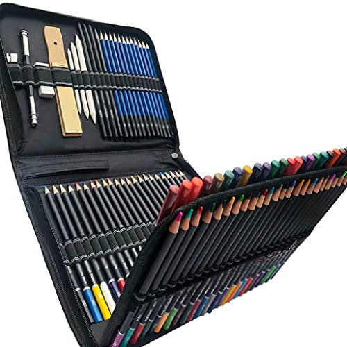 96-teiliges Malset Zeichenzubehör-Set – Buntstifte-Set – Skizzieren von Graphitstiften mit tragbarem Etui (Color : A)