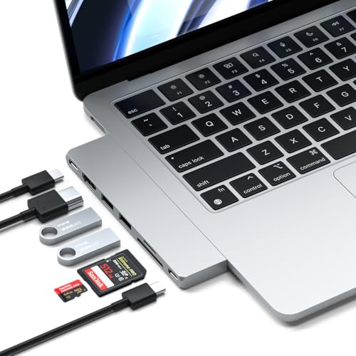 SATECHI Dual USB-C Pro Slim Hub 7-in-1, Silber | USB4 40 Gbit/s, PD 100 W, 6K@60 Hz, HDMI, USB-A/USB-C und Kartenleser