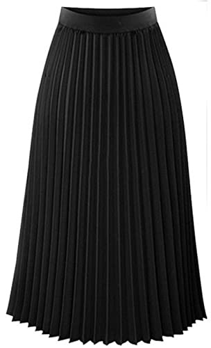FORKIS Jupes longues élégantes pour femme - Jupe longue plissée élégante à taille élastique - Jupe noire