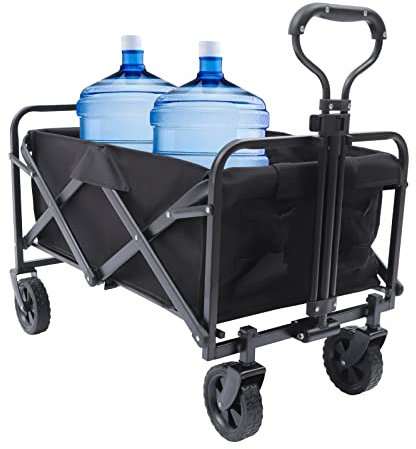 Bollerwagen Klappbar Handwagen Strandwagen Transportkarre mit Seitentasche und Getränkehalter Verstellbarer Griff Schwarz 80kg