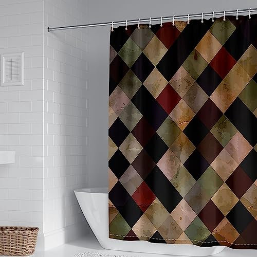 Whoiy Duschrollo Schwarz, Badewannenvorhang Ecke 165X200cm Polyester Shower Curtains Geometriemuster Braun Waschbar Wasserdicht
