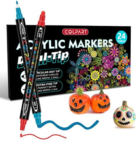 colpart Acrylstifte für Steine wasserfest-48 Spitzen 24 Farben Steine Ostereier zum Bemalen Acrylic PaintPermanent Marker Stift Für Kunststoff Glas Holz Keramik Metall Reifen Leinwand.