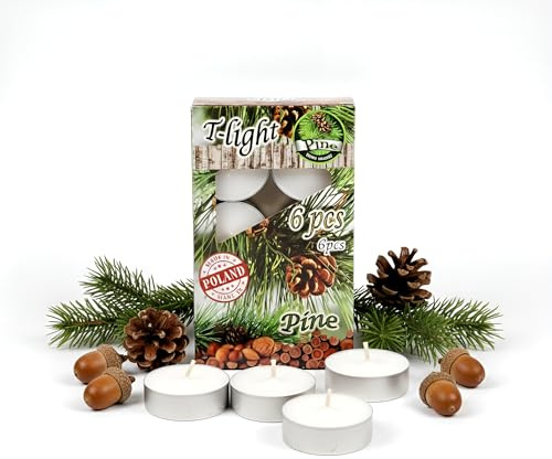 SolaDirect Scented Tea Lights Candles, Pack of 6 Tealights Candles, Decorative Household, Clean Burn, 4 Hours Long Burning Time (Pine)
