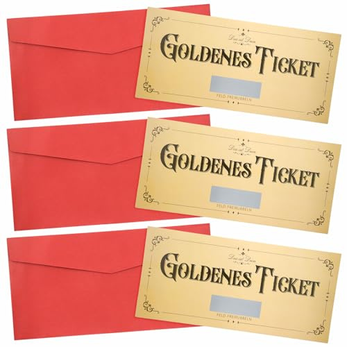3PCS Goldenes Ticket,Gutscheinkarten Zum Selbstausfüllen,Rubbellose DIY | Geburtstagskarte mit Rubbelaufkleber/Umschlag,per Gutschein/Essensgutschein/Kinogutschein/Wunschgutschein
