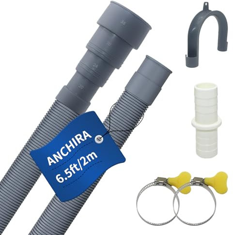 Anchira Manguera Desague Lavadora 2m, Manguera de Desague Lavavajillas con Soporte Conector y Abrazadera, Universal Tubo Desague de Lavadora Lavavajillas, Extensión Manguera Lavadora y Lavavajillas