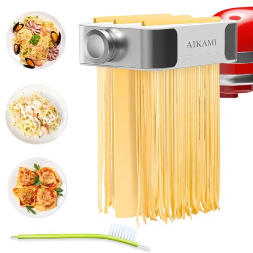 AIKAMI Metal Pasta Maker 3-in-1 Attachment for KitchenAid Stand Mixers, Included Pasta Sheet Roller, Spaghetti Cutter, Fettuccine Cutter and Cleaning Brush, NP-0886
