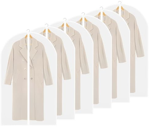 Logei Kleidersack Kleiderhüllen Lang, 6 Stück kleiderschutzhülle Klarer Anzugbeutel Staubdichte Kleiderschutztaschen, Wasserdichte kleidersäcke mit Reißverschluss für Anzüge Abendkleider (60 x120CM)