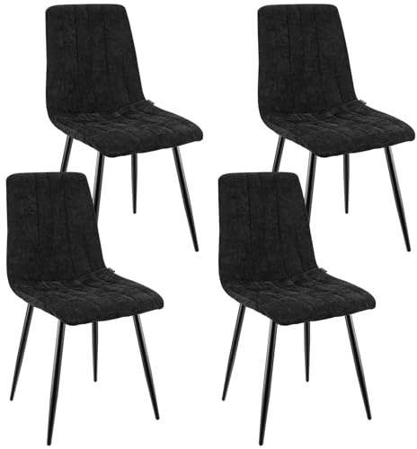WAFTING Esszimmerstühle 4er Set, Gepolsterter Stuhl mit Hoher Rückenlehne, Esstischstühle mit Metallfuß, für Esszimmer, Wohnzimmer, Schlafzimmer und Empfangsraum, Schwarz
