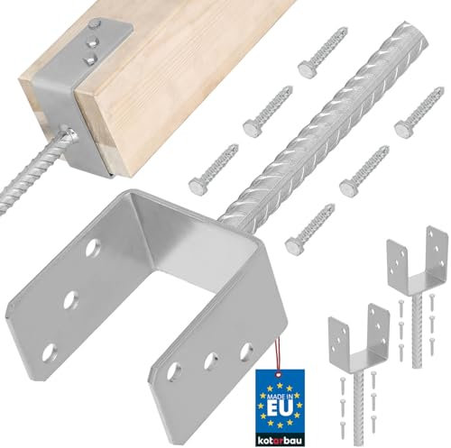 KOTARBAU® 2er Set Pfostenträger zum einbetonieren U 91 mm Feuerverzinkt Stahl Betonanker für Holzpfosten Riffelstahl Pfostenanker Bodenhülse Pfostenschuh Zaunpfosten Holz
