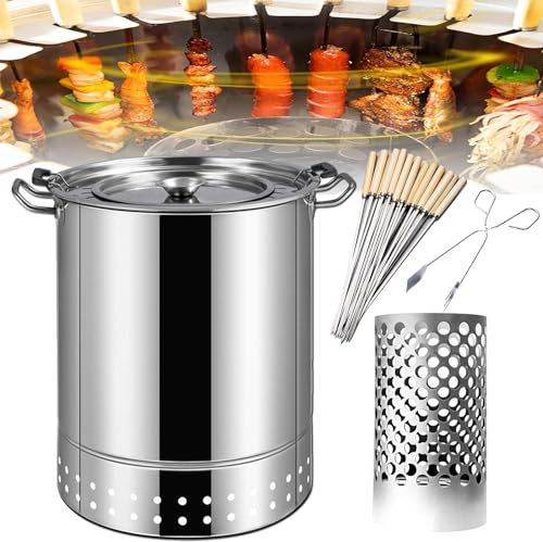 MAYFABD Estufa Colgante para Barbacoa De CarbóN Herramientas para Barbacoa De Interior Barril De Parrilla Estofado De CarbóN Comercial Patio Exterior Pollo Asado para El Hogar,28pcs,Double Layer