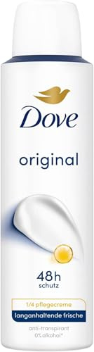 Dove Anti-Transpirant Deo-Spray Original 0% Alkohol Deodorant schützt 48h vor Körpergeruch und Achselnässe 150 ml 1 Stück (Packung mit 5)