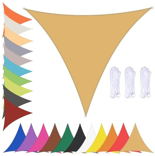 Tenda a Vela Ombreggiante Triangolare Impermeabile Tenda da Sole per Esterno Giardino Tende Vela Parasole 90% UV Protezione Telo Ombreggiante con Occhielli Giallo Sabbia 6x6x6m