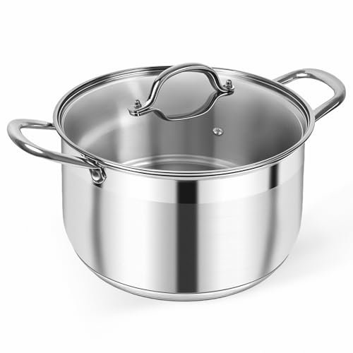 Kirecoo Olla de acero inoxidable – Olla de inducción resistente de 8 cuartos de galón con tapa visible para pasta, sopa, espaguetis, olla grande antiadherente de fondo grueso, utensilios de cocina