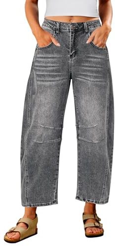 Utyful Barrel Jeans Damen Cropped Baggy Trendy Hohe Taille Distressed Loose Stretch Denim Hose Jeans mit Taschen