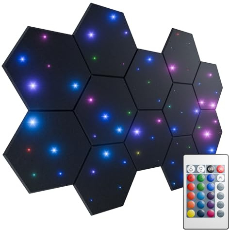 ZenSonic 12 Pack Self-adhesive Sound Proof Foam Panels for Walls 12 X 10 X 0.4 - Hexagon Acoustic Panels with Fiber Optic Starlight, Stylish Soundproof Wall Panels Absorb Noise and Wall Decor Black