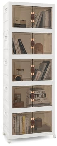 GOPLUS Aufbewahrungsbox mit Deckel, stapelbarer Aufbewahrungsschrank mit Rollen & Handgriff, Klappbox Schuhboxen Ordnungsboxen für Wohnzimmer & Schlafzimmer (XL, 5 Ebenen)
