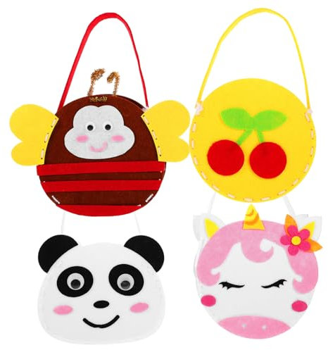 KONTONTY 4 Stück Vliesstoff Handtaschen Bastelset Kinder Selbstgemacht Filztaschen Material Kit Geeignet Für Anfänger Kreative Spielzeugaufbewahrung