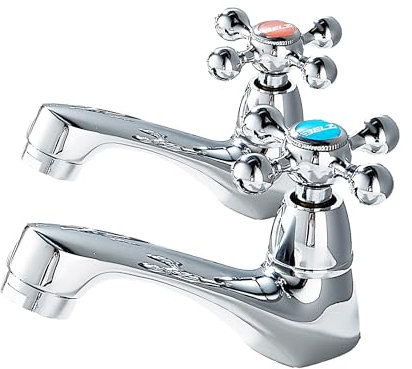 BELZ Basin Taps Pair – Victorian Traditional Twin Bathroom Sink Taps with Cross Lever, Chrome Brass, Hot and Cold Separate 2‑Hole Vanity Taps G1/2’’