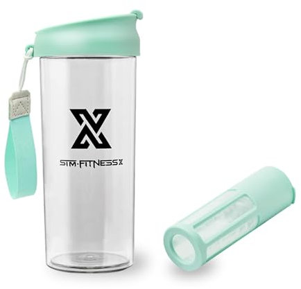 X SIM FITNESSX Shaker à protéines | Contenant à fruits | Tasse à café froid Bouteille de sport multifonctionnelle avec filet filtrant/mixeur (Bleu, 500ML)