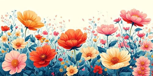 Malen Nach Zahlen Erwachsene Mohnblumen Meer der Blumen Malen Nach Zahlen Kinder, Handgemalt Ölgemälde Kit für Anfänger Erwachsene mit 6-Pinseln und Acrylfarbe, Paint by Numbers Set 50x100cm Y-10269