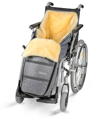 Rollstuhl Fußsack mit Lammfell für Erwachsene (M-XL) u. Kinder (S), Schlupfsack, Rollstuhldecke 100% Merino-Lammfell, OEKO-TEX zertifiziert, waschbar bei 30 °C (Balck-melange, S (Kinder) / 110 cm)
