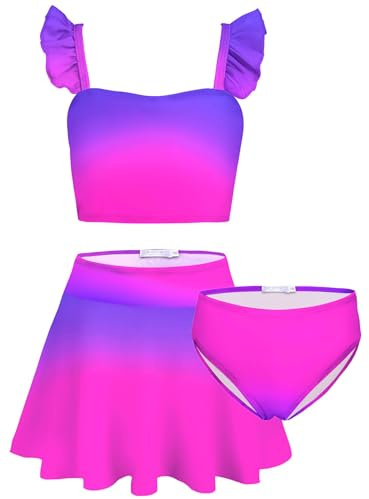 Arshiner Ensemble Bikini 3 Pièces pour Filles Maillot de Bain Sirène à Volants Tankini avec Jupe Maillot de Bain pour Enfants de 5 à 12 Ans