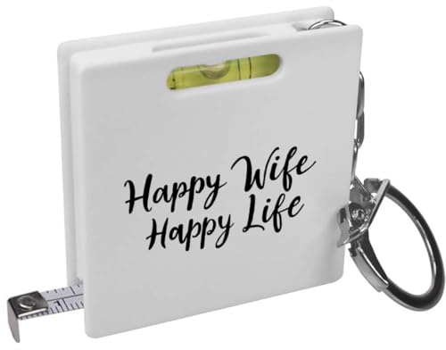 Azeeda 'Happy Wife Happy Life' Keyring Tape Measure (KM00040905) | Mini Measuring Tool / Spirit Level for DIY, Work, Bags and Keys