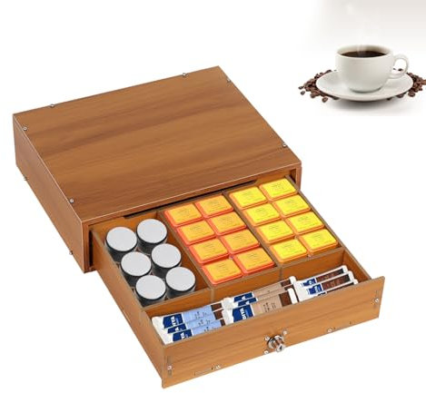 Porta capsule di caffè, cassetto in legno per cialde di caffè con serratura e supporto per telefono, supporto per macchina da caffè, dispenser per cassetto cialde, contenitore da cucina per caffè, tè,
