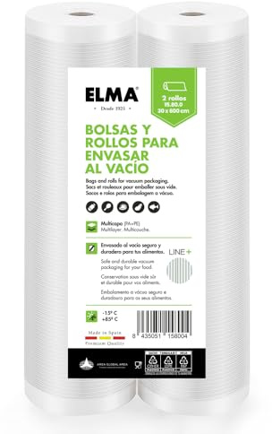 Rollos Envasadora al Vacío, Bolsas Envasar al Vacio Alimentos con Tecnología Line + | Nueva Fórmula, Sistema Rayado, Multicapa, Sin BPA, Fabricación Española | 30 x 600 cm, 2 Unidades