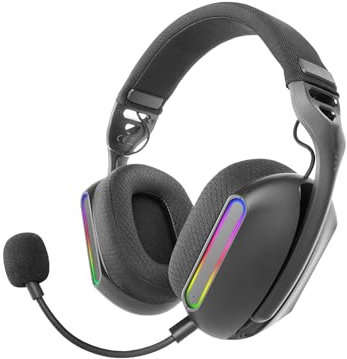 Mars Gaming MHW-Pro, Casque Gaming sans Fil ARGB Flow, Son 3D Enveloppant 7.1, Bluetooth 5.3 + 2.4GHz + Jack 3.5mm, Design Ergonomique Ultraléger, Microphone Double, Multiplateforme, Noir