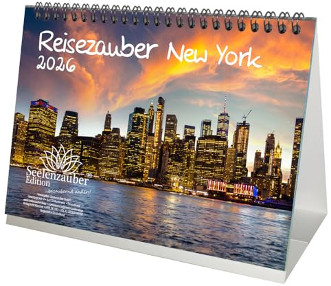 Reisezauber New York DIN A5 Tischkalender für 2026 Amerika Urlaub Stadt Reise Land - Geschenkset Inhalt: 1x Kalender, 1x Weihnachtsanhänger (insgesamt 2 Teile)