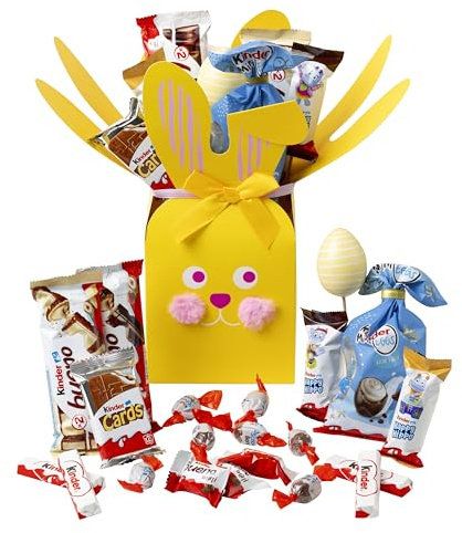 Onza Chocolat de Paques Kinder - Coffret cadeau de bonbons Kinder Bueno, Oeufs de Paques 2025, Kinder Mini eggs, Happy Hippo Biscuits, Kinder Cards - Lapin de paques Cadeau Enfant Chocolats