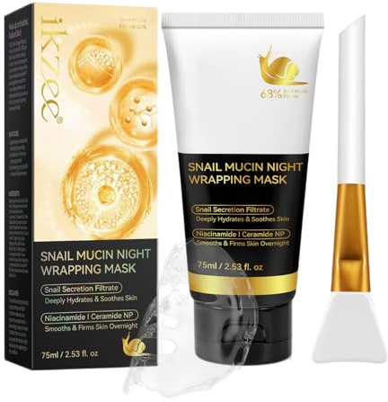 Snail Mucin Collagen Wrapping Peel Off Face Mask, Niacinamide Night Treatment, Deeply Hydrates and Tightens Soothes Skin,Firms Skin Overnight,75ml with Brush