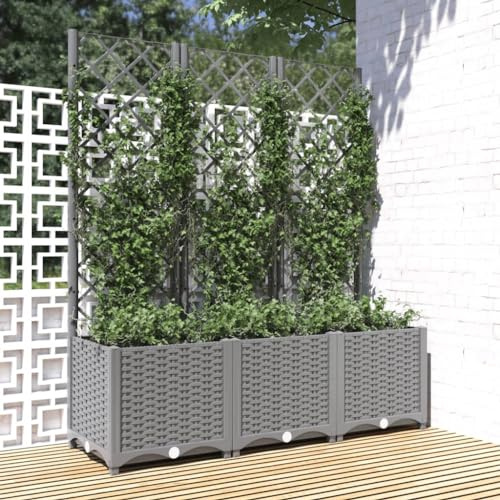 HaoChrymec Vaso con Traliccio, Fioriera da Esterno in Polipropilene con Grigliato Integrato, Design Moderno Grigio Chiaro per Piante Rampicanti, Ideale per Giardino e Balcone, 120x40x136 cm