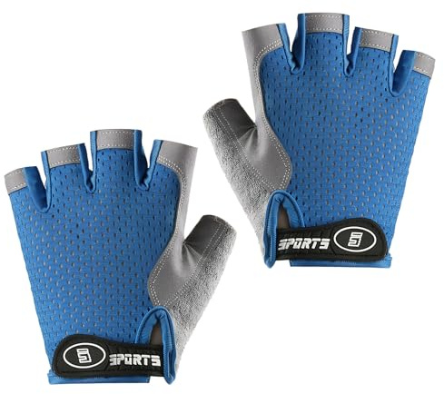 Aohyue Guantes Bici Niño, Guantes Ciclismo Sin Dedos, Protección Antideslizante y Transpirable para Patinaje, Bicicletas, Scooters y Actividades Físicas (Azul, M)