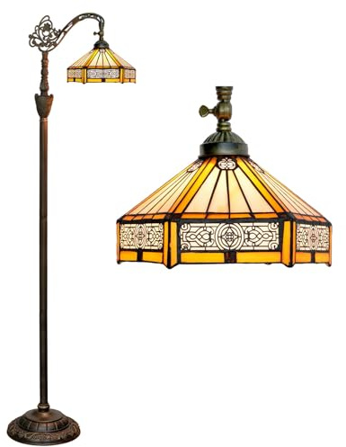BOTOWI Lámpara de pie Estilo Tiffany Lámpara de Vidrio Manchado Lámpara arqueada 12X18X63 Pulgadas Cuello de Cisne Esquina Ajustable Luz de Lectura de pie Decoración Dormitorio Sala de Estar,Mission