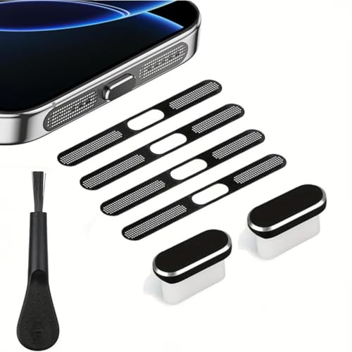 Blueshoop Anti Dust Cover Protector Cap, USB C Dust Plug Phone Speaker Dust Cover with Cleaning brush for iPhone 15/15 Pro/Pro Max/iPhone 16/16 Pro/16 Pro Max -Black