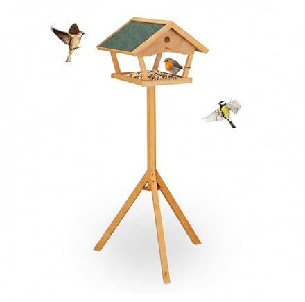 Relaxdays Casetta per Uccelli con Supporto, Alta 137 cm, Tetto Impermeabile, Giardino, in Legno di Abete, Arancione